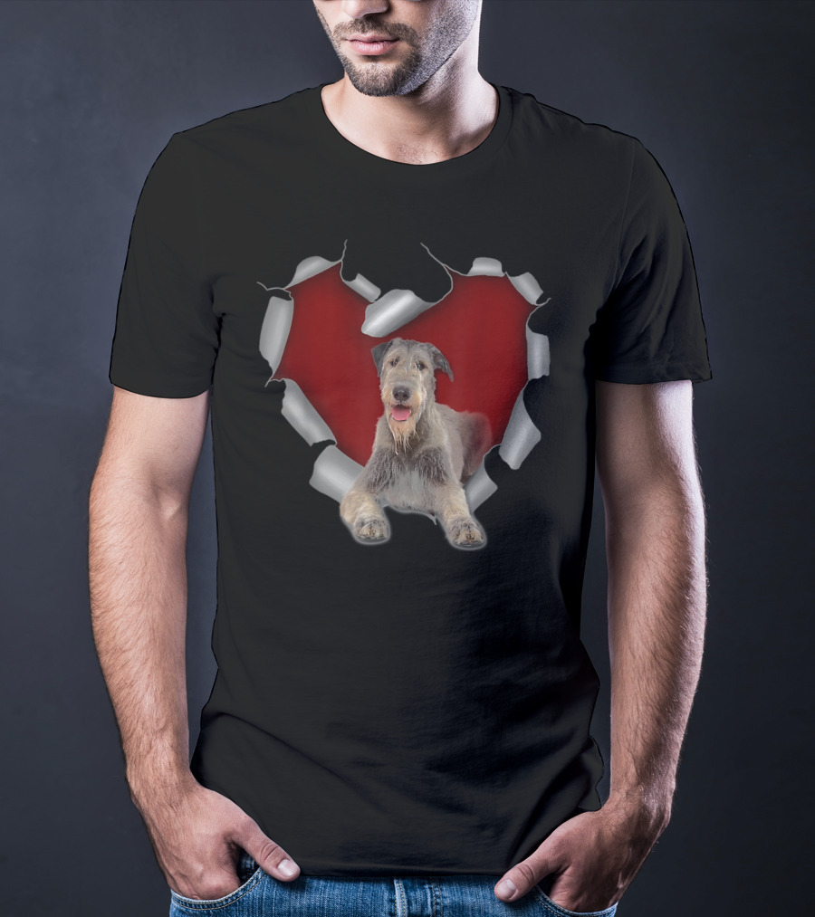 Torn Heart With Irish Wolfhound Dog Image T-Shirt