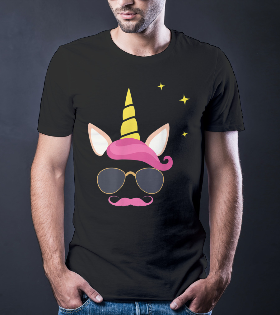 Dadicorn Best Dad Unicorn Sunglasses Mustache Fun T-Shirt