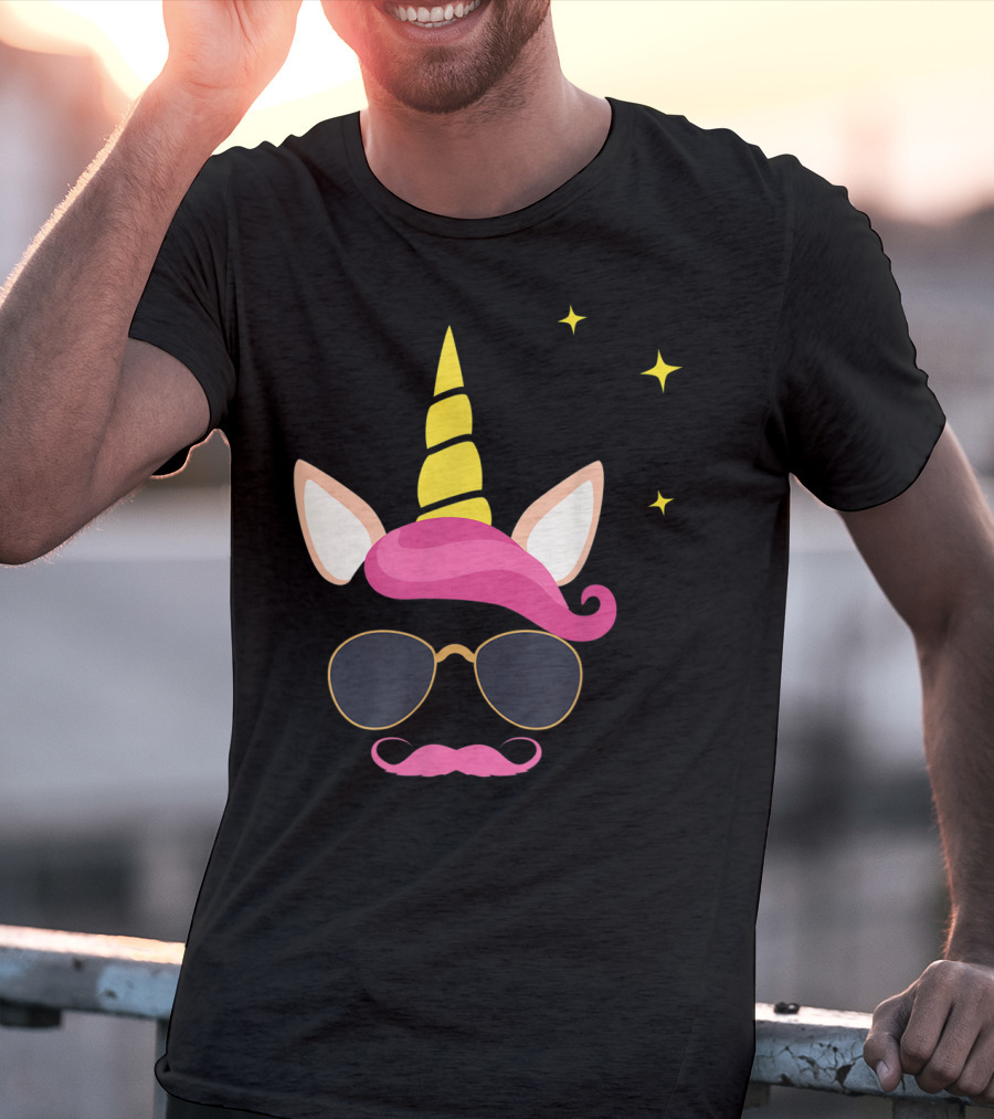 Dadicorn Best Dad Unicorn Sunglasses Mustache Fun T-Shirt