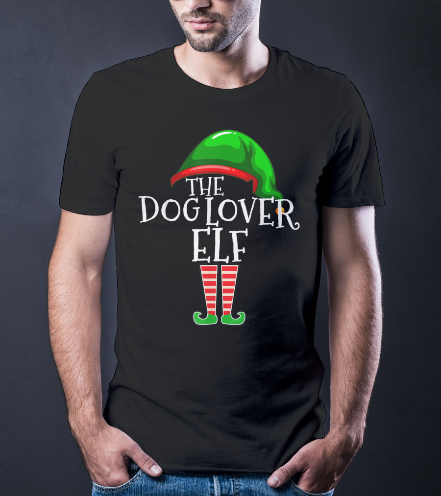 The Dog Lover Elf Green Hat And Striped Boots T-Shirt