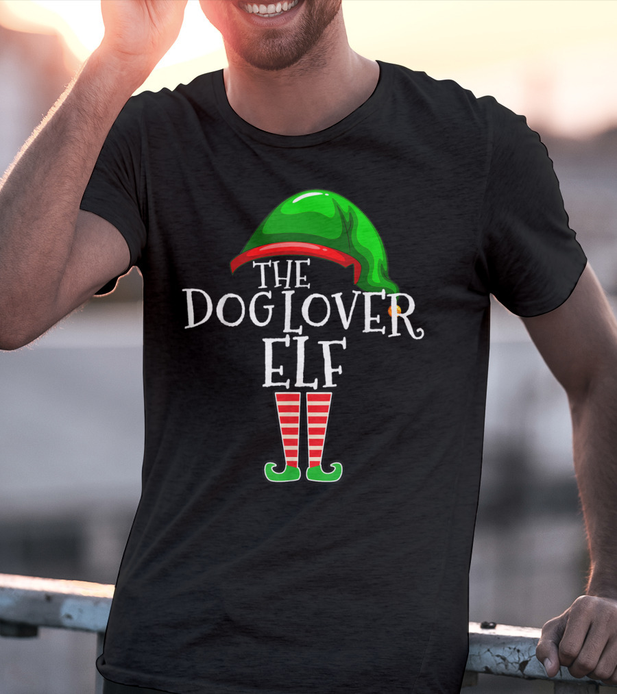 The Dog Lover Elf Green Hat And Striped Boots T-Shirt