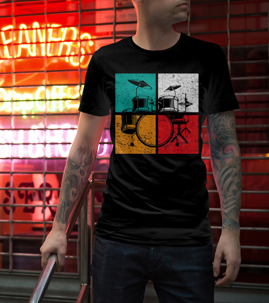 Drummer Drums Band Drumset Colorful Pop Art Squares T-Shirt