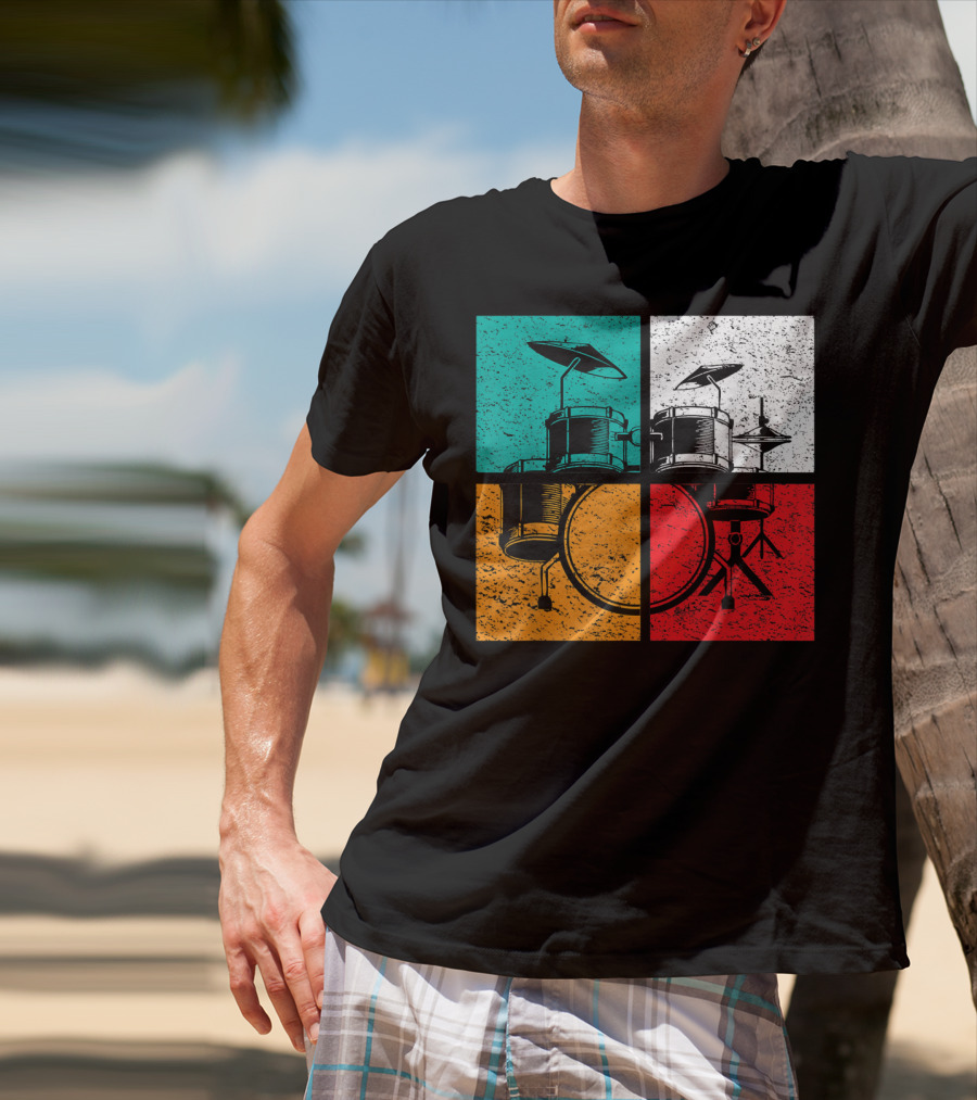 Drummer Drums Band Drumset Colorful Pop Art Squares T-Shirt