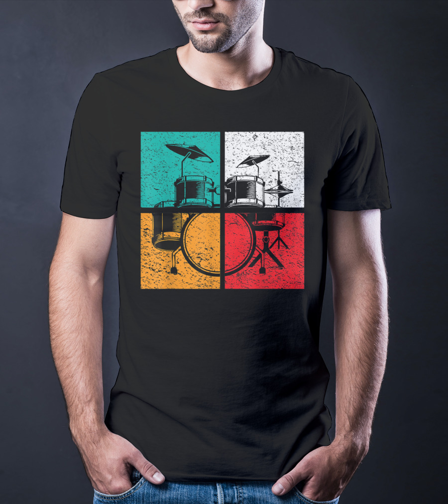 Drummer Drums Band Drumset Colorful Pop Art Squares T-Shirt