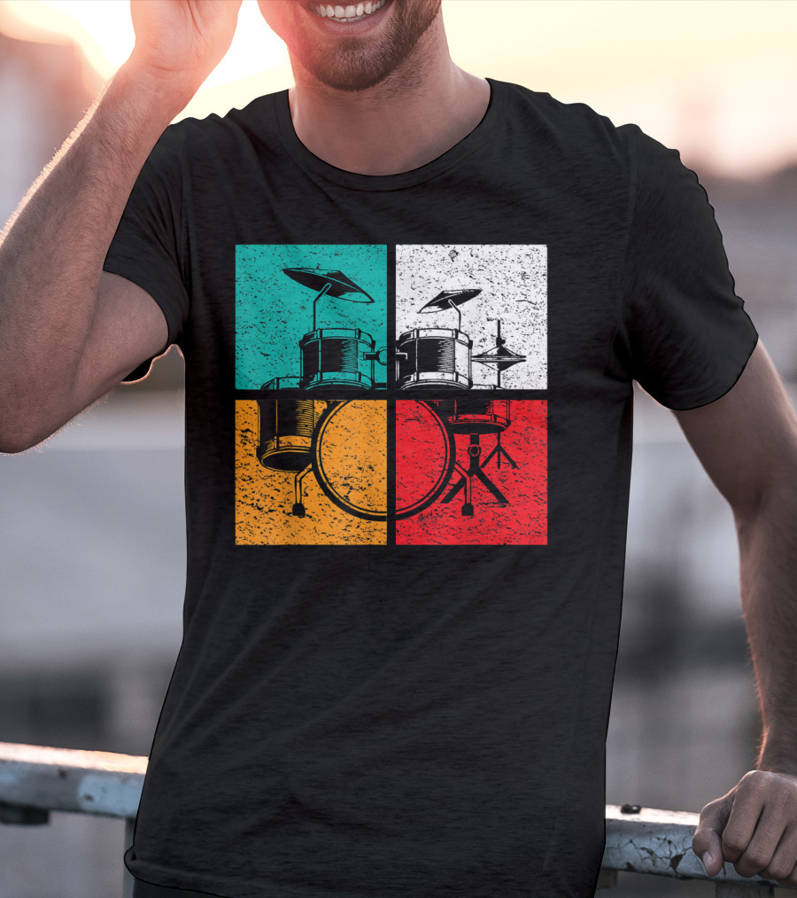 Drummer Drums Band Drumset Colorful Pop Art Squares T-Shirt