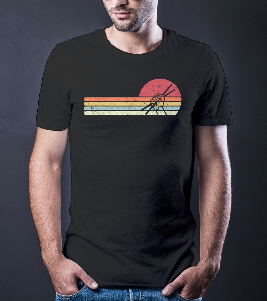 Retro Sunset Drummer Style Drum Player T-Shirt