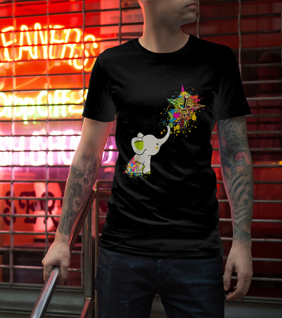 Elephant Live Love Heal CNA Colorful Caduceus T-Shirt