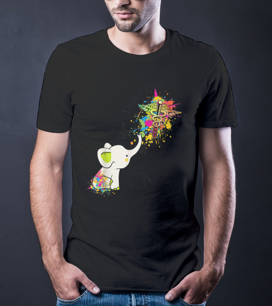 Elephant Live Love Heal CNA Colorful Caduceus T-Shirt