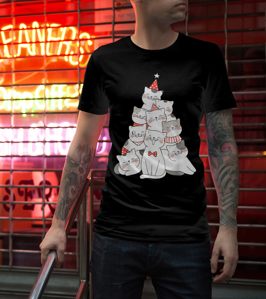 Funny Christmas Cats Xmas Tree New Year Party T-Shirt