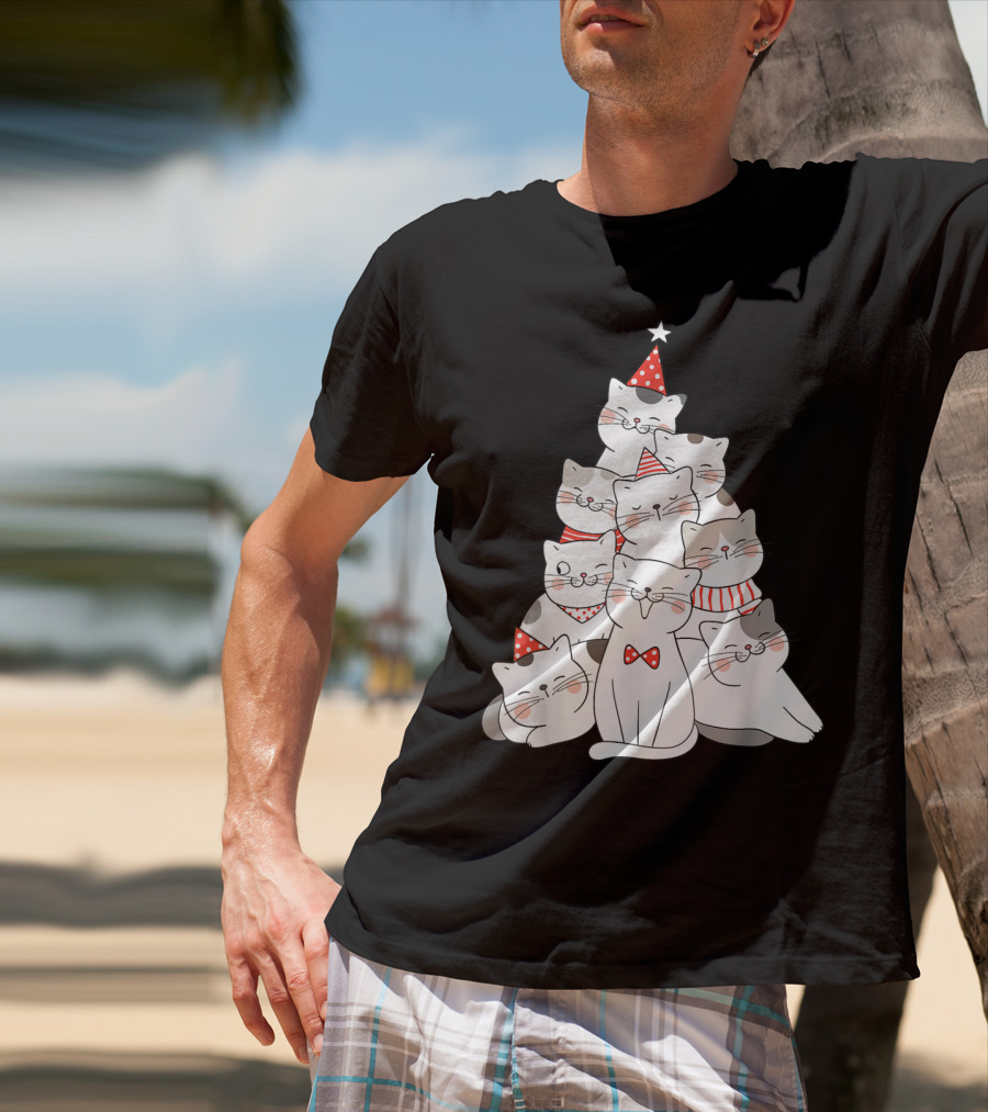 Funny Christmas Cats Xmas Tree New Year Party T-Shirt