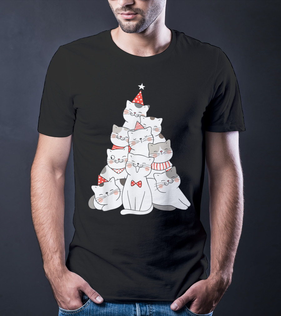 Funny Christmas Cats Xmas Tree New Year Party T-Shirt