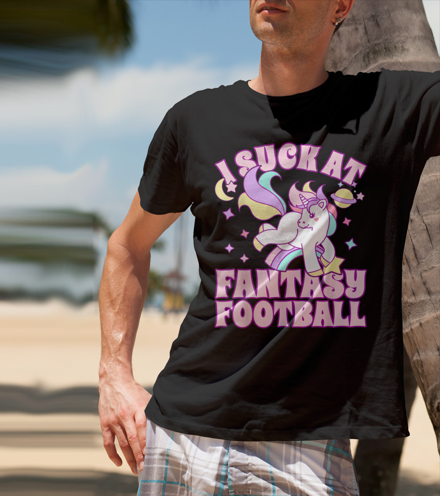 I Suck At Fantasy Football Unicorn Colors Celestial T-Shirt