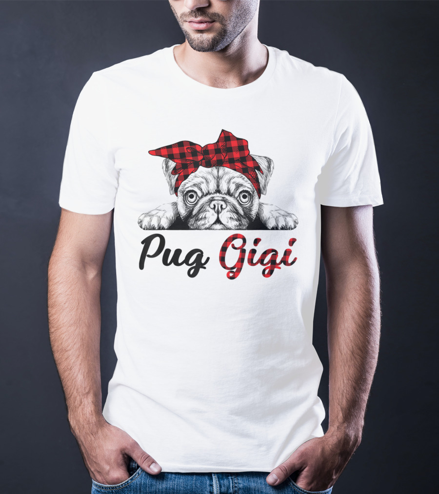 Pug Gigi Red Plaid Headband T-Shirt