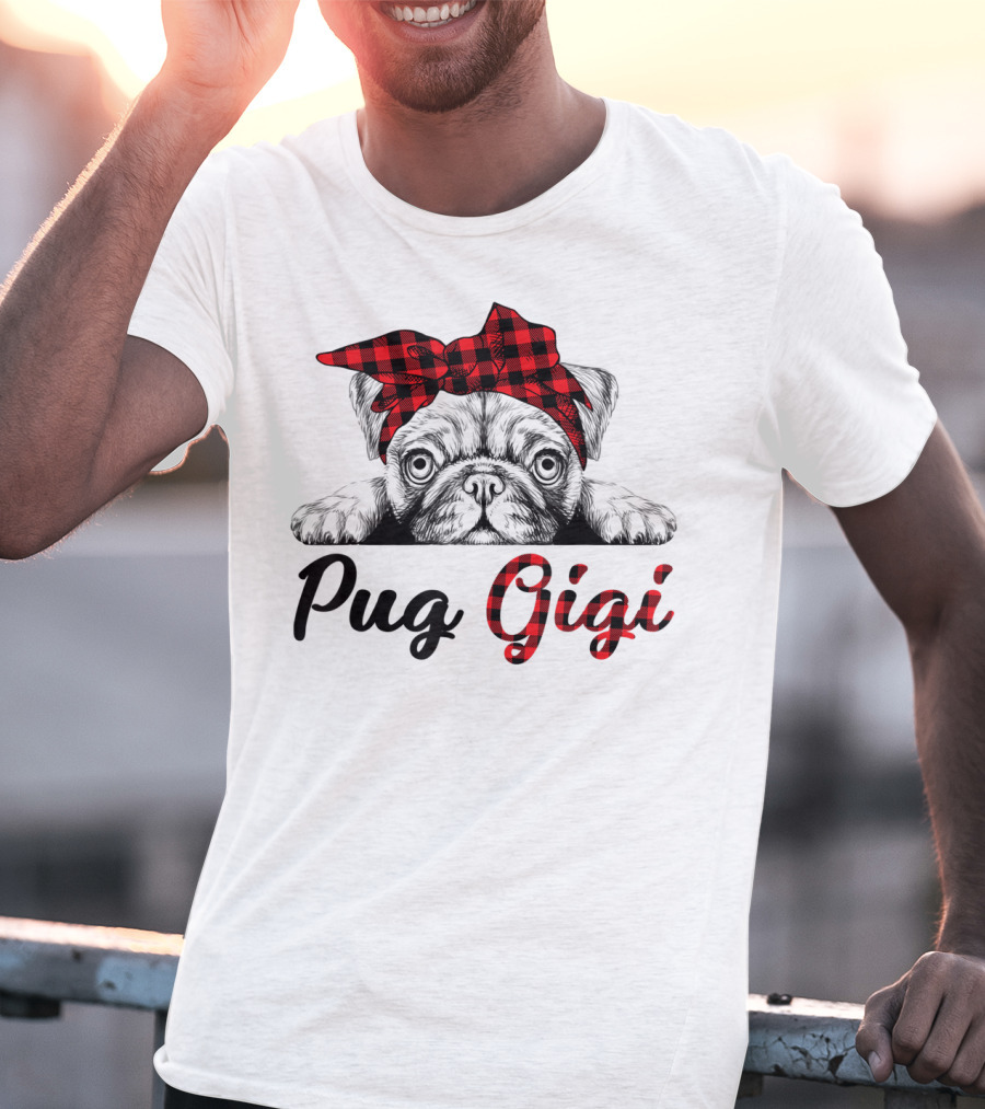 Pug Gigi Red Plaid Headband T-Shirt
