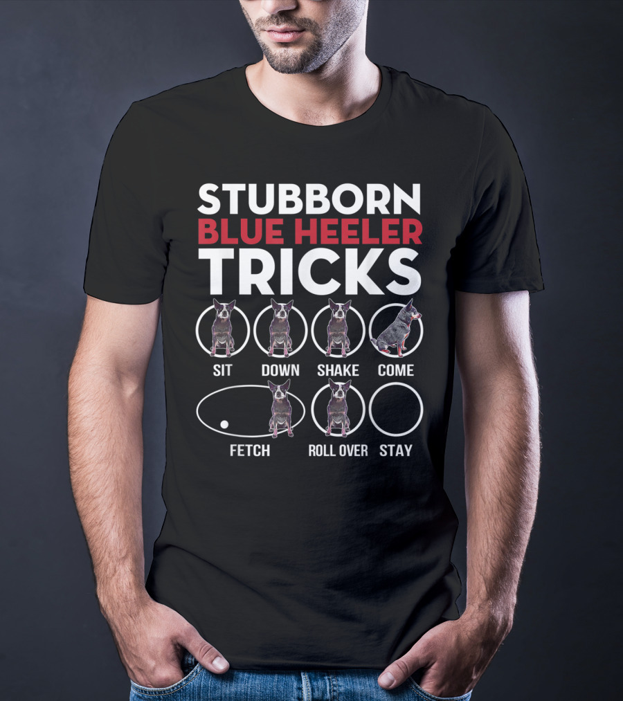 Stubborn Blue Heeler Tricks Sit Down Shake Come Fetch Roll Over Stay T-Shirt