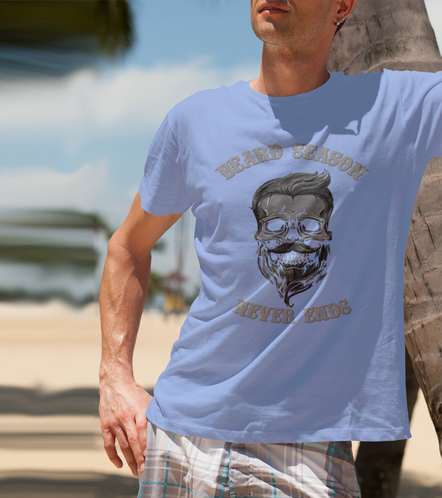 Beard Season Never Ends Skull With Mustache And Hair T-Shirt