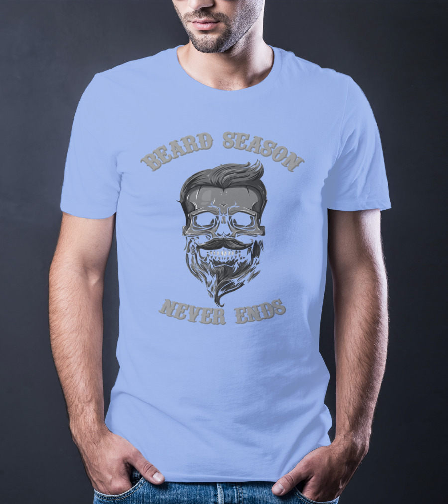 Beard Season Never Ends Skull With Mustache And Hair T-Shirt
