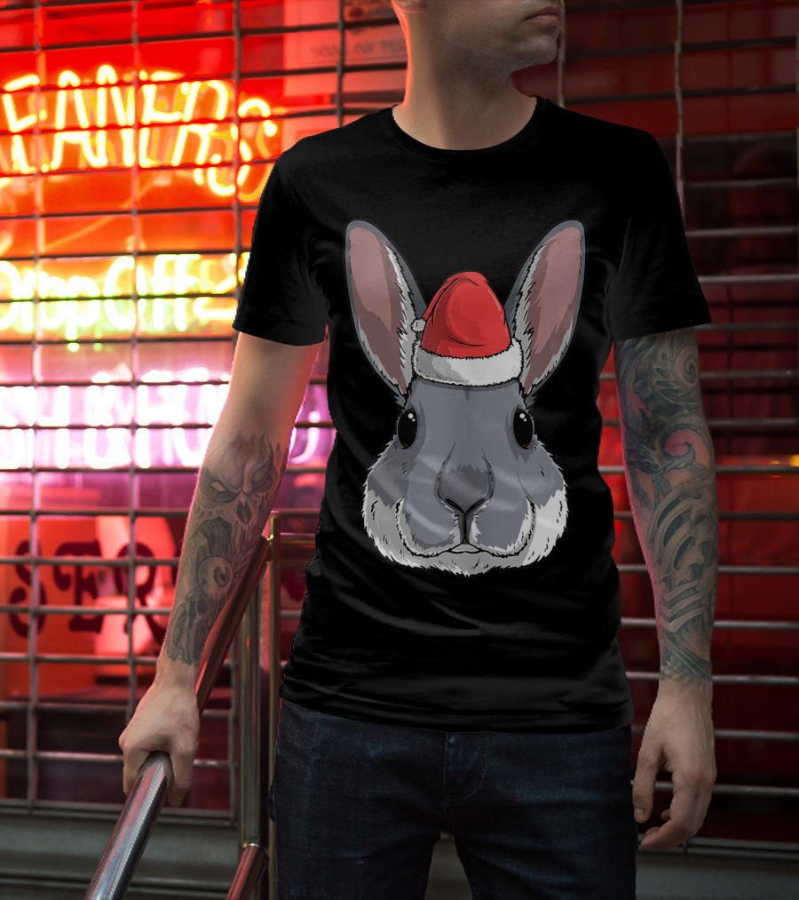 Bunny Rabbit Santa Claus Hat Christmas Xmas Festive Holiday Rabbit T-Shirt