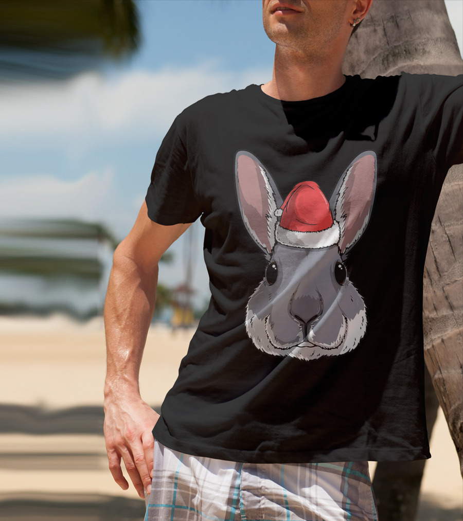 Bunny Rabbit Santa Claus Hat Christmas Xmas Festive Holiday Rabbit T-Shirt