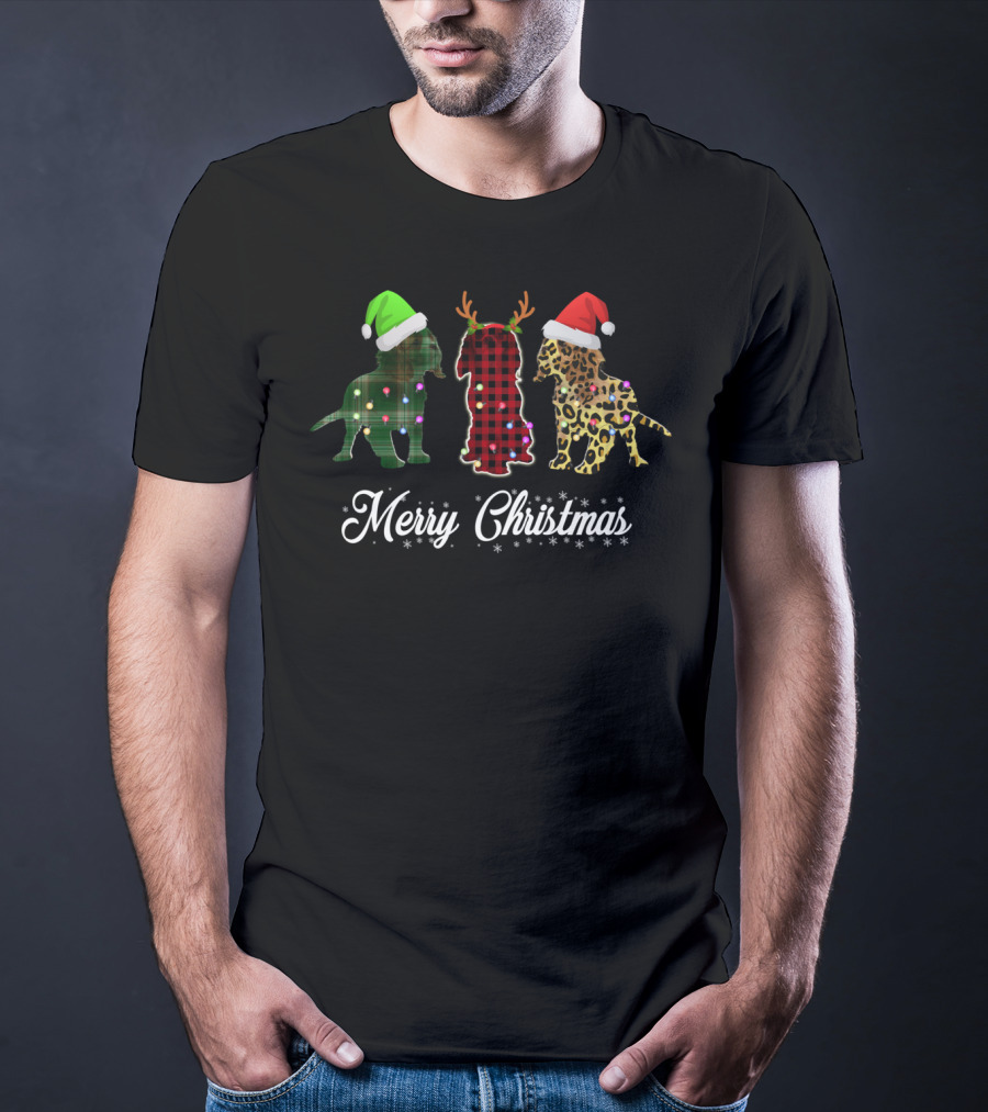 Merry Christmas Cavalier King Charles Spaniel Trio Santa Hats Antlers T-Shirt