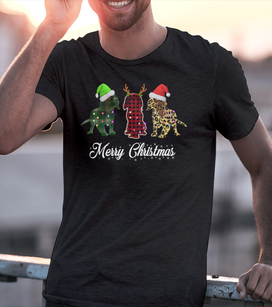 Merry Christmas Cavalier King Charles Spaniel Trio Santa Hats Antlers T-Shirt