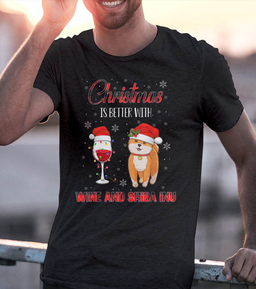 Christmas Is Better With Wine And Shiba Inu T-Shirt