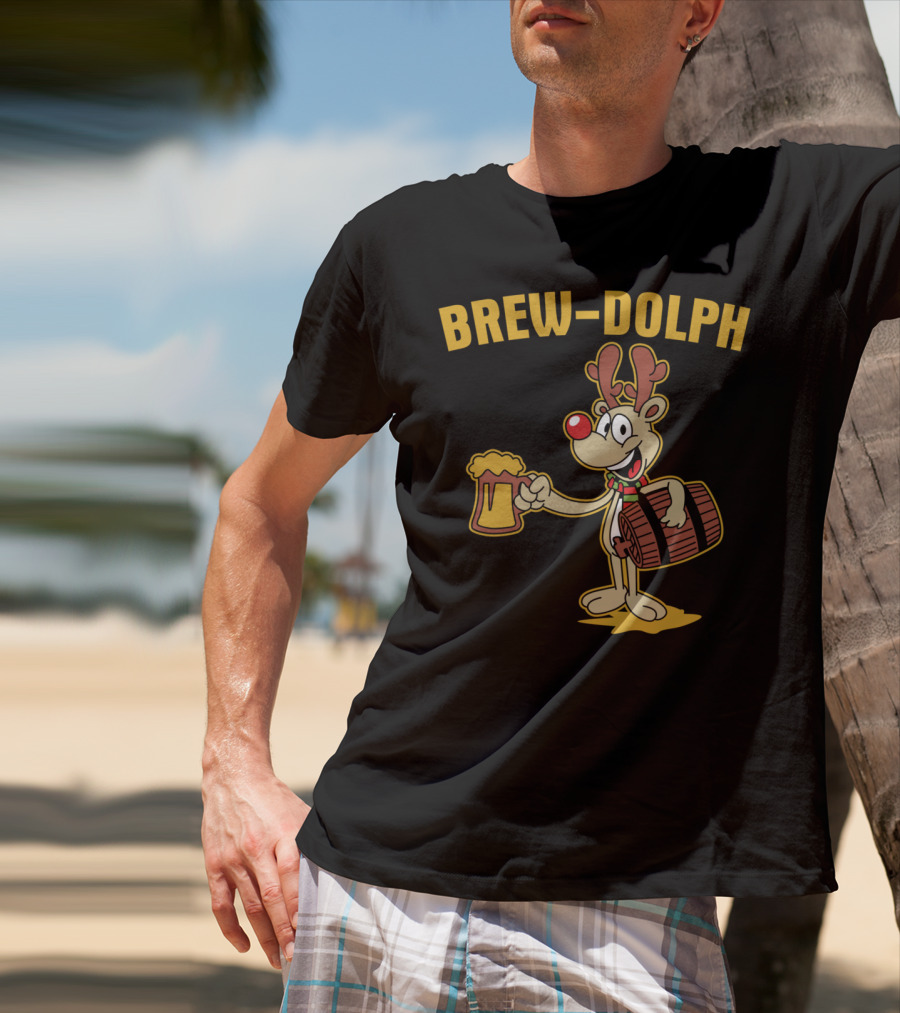 Brewdolph Reindeer Rudolph Christmas Beer Barrel Funny T-Shirt