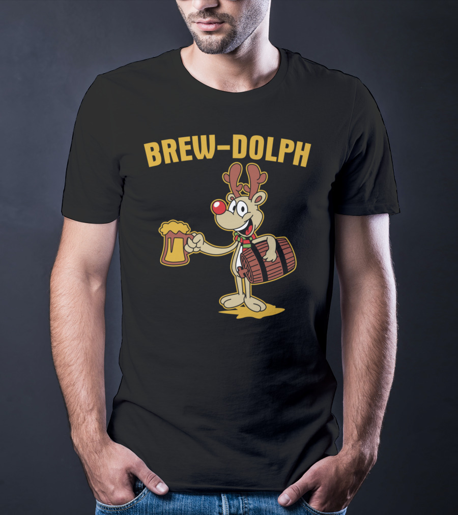 Brewdolph Reindeer Rudolph Christmas Beer Barrel Funny T-Shirt