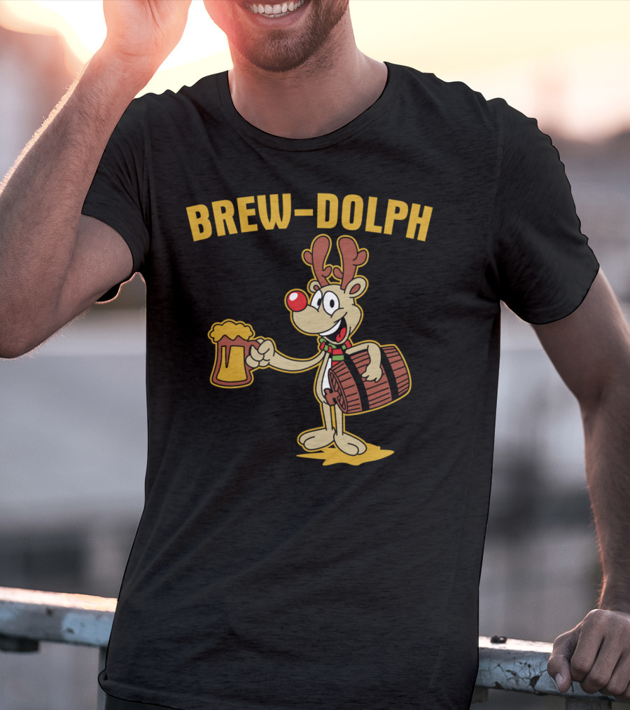Brewdolph Reindeer Rudolph Christmas Beer Barrel Funny T-Shirt
