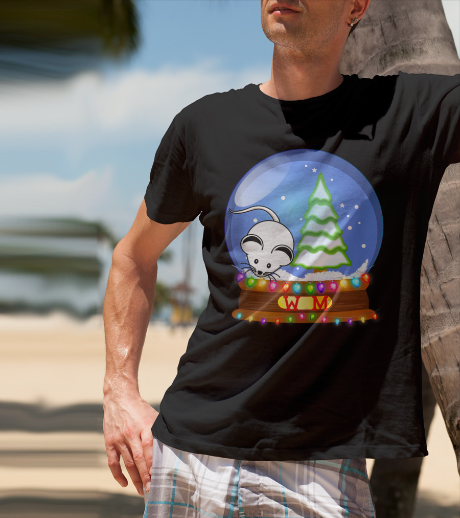 Christmas Snow Globe Santa White Mouse WM Tree T-Shirt