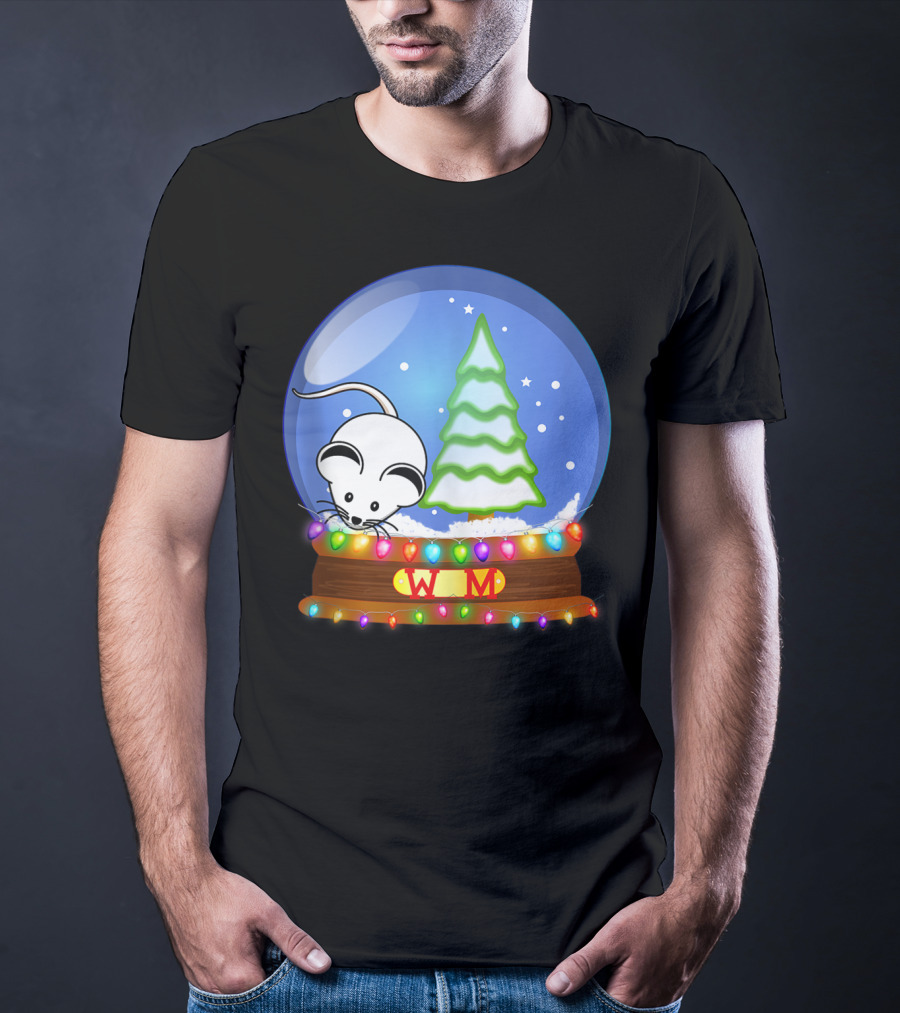 Christmas Snow Globe Santa White Mouse WM Tree T-Shirt