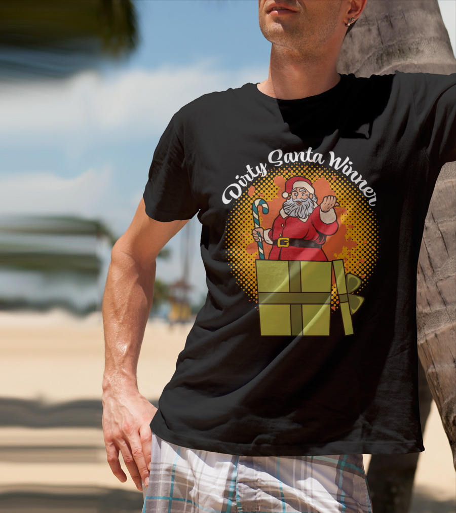 Dirty Santa Winner With Candy Cane And Christmas Gift Box T-Shirt