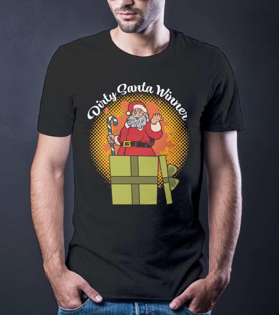 Dirty Santa Winner With Candy Cane And Christmas Gift Box T-Shirt