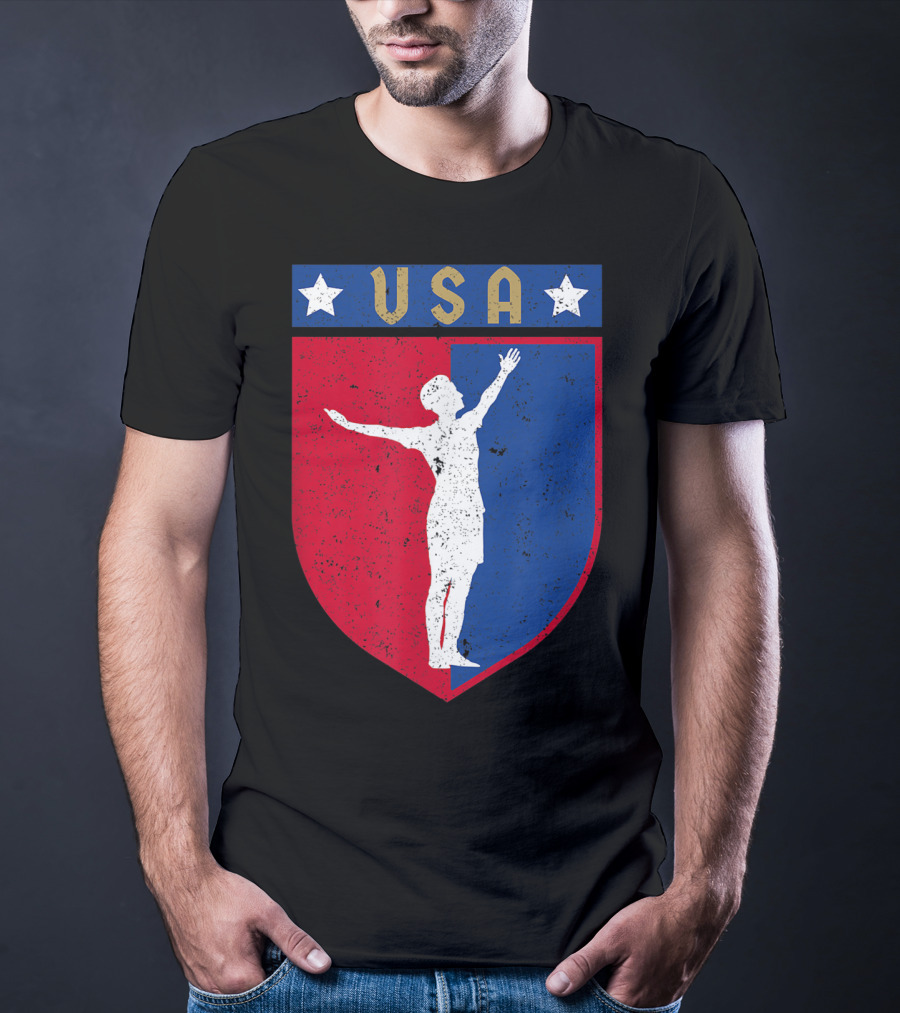 USA Distressed Red White Blue Soccer Emblem T-Shirt