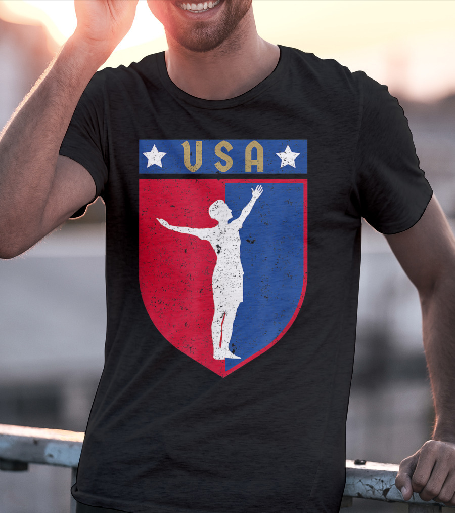 USA Distressed Red White Blue Soccer Emblem T-Shirt