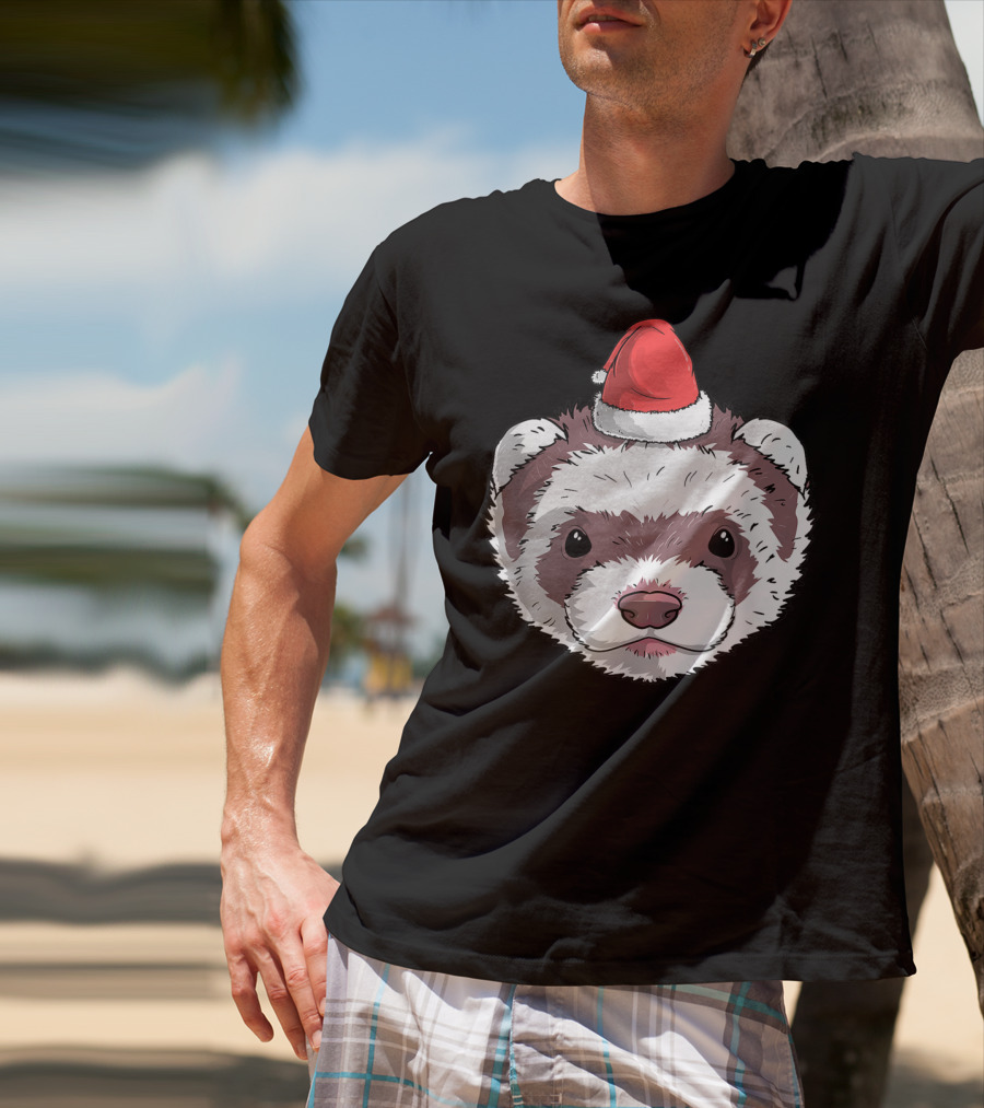 Ferret Santa Claus Hat Christmas Holiday Festive Headwear T-Shirt