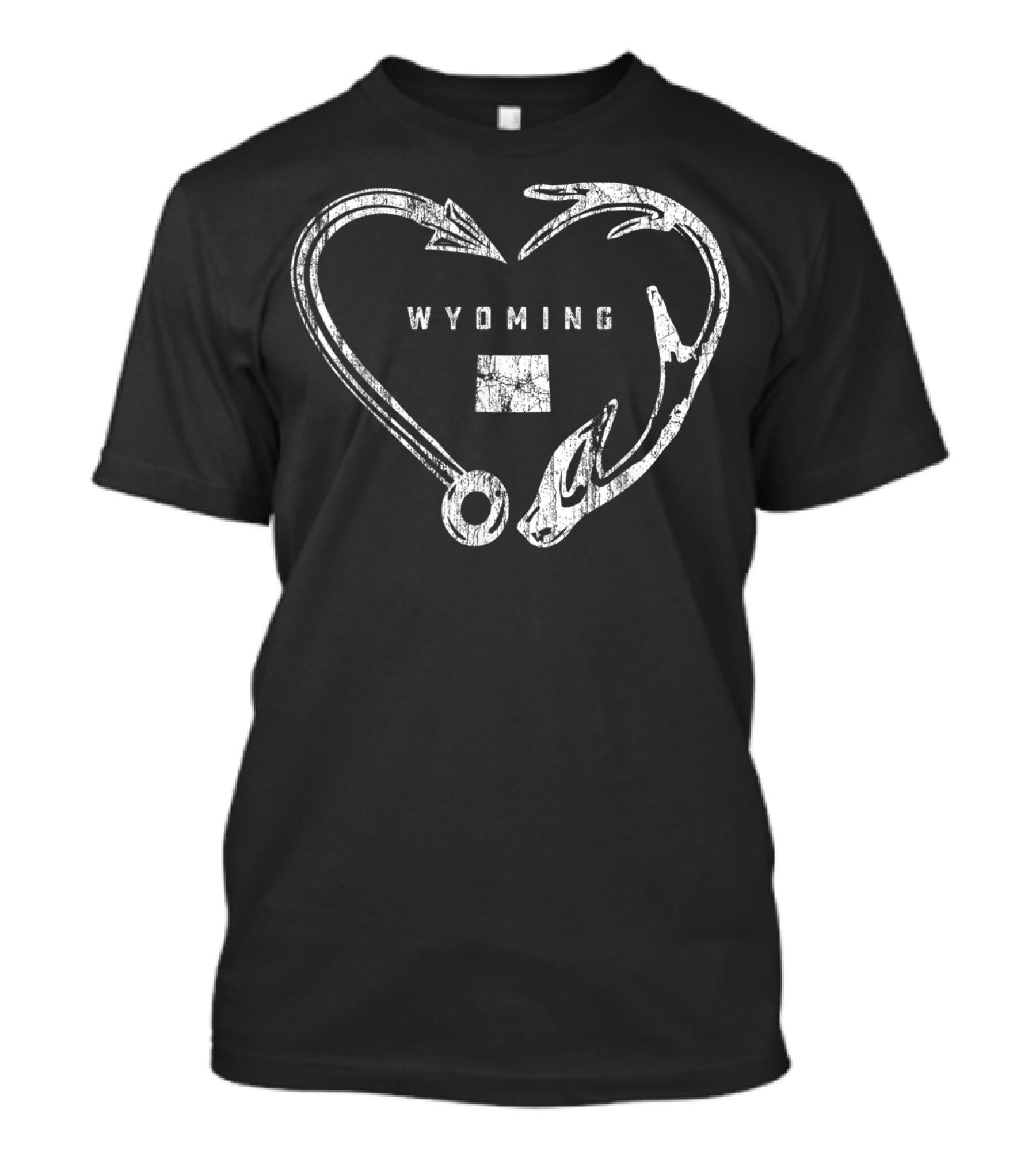Wyoming Heart Fishing Antler Hook T-Shirt