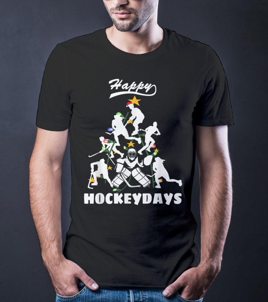 Happy Hockeydays Christmas Tree Ice Hockey Fun T-Shirt