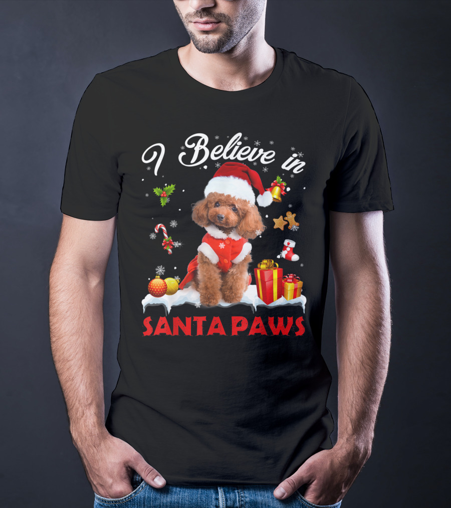I Believe In Santa Paws Christmas Decor With Poodle Dog T-Shirt