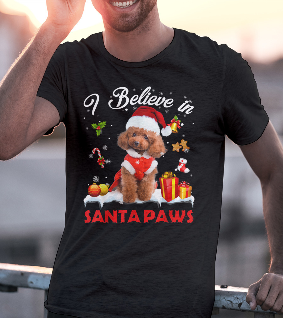 I Believe In Santa Paws Christmas Decor With Poodle Dog T-Shirt