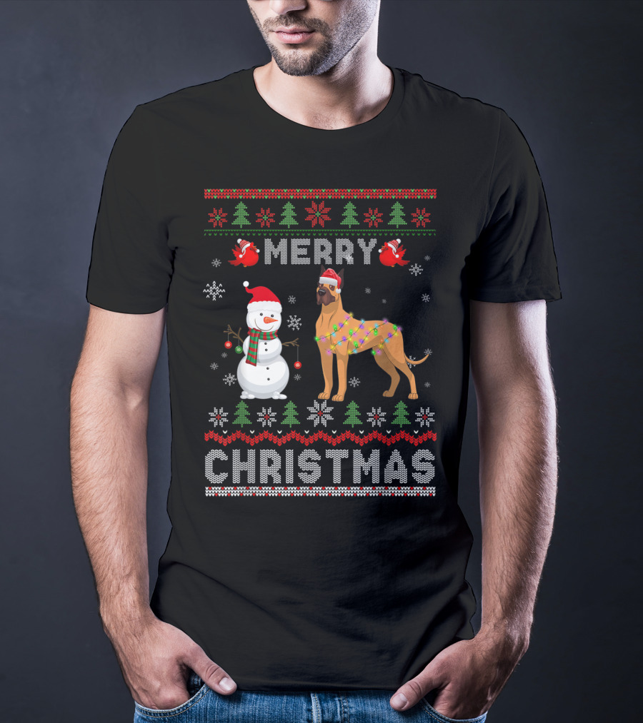 Merry Christmas Funny Xmas Great Dane Dog Snowman T-Shirt