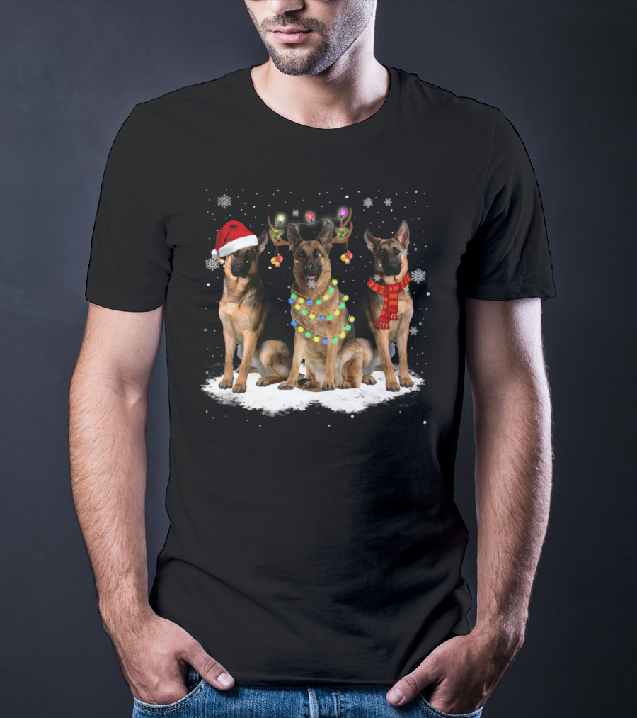 German Shepherds With Santa Hat And Christmas Decorations T-Shirt