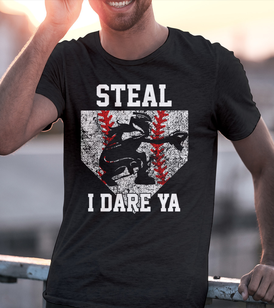 Steal I Dare Ya Girls Softball Catcher T-Shirt