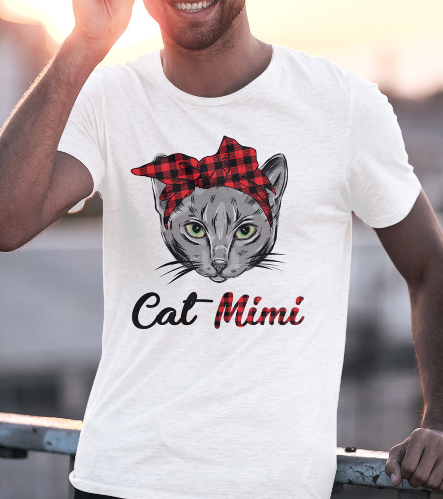 Grandma Pet Outfit Cat Mimi Buffalo Plaid Headband T-Shirt