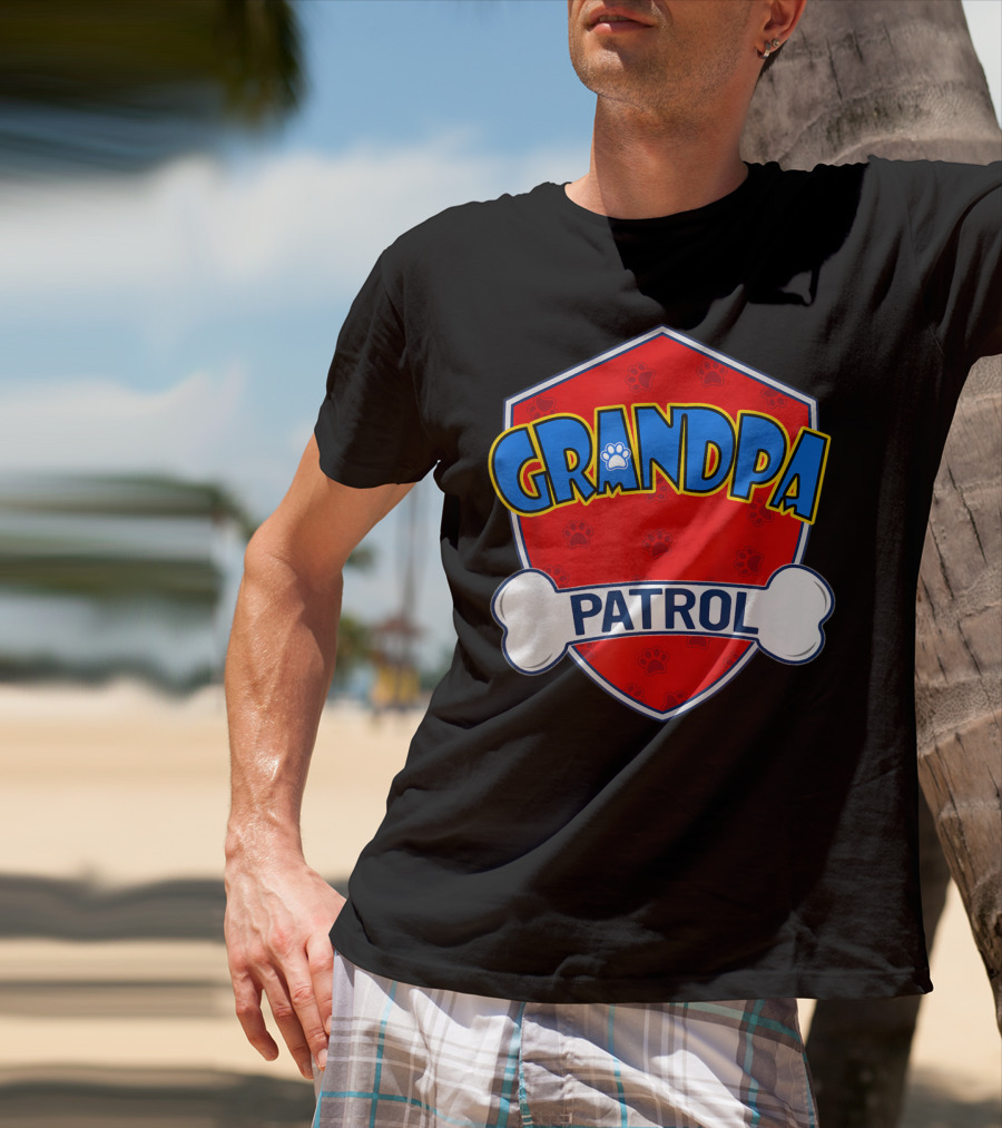 Grandpa Patrol Shield With Pawprint Bone T-Shirt
