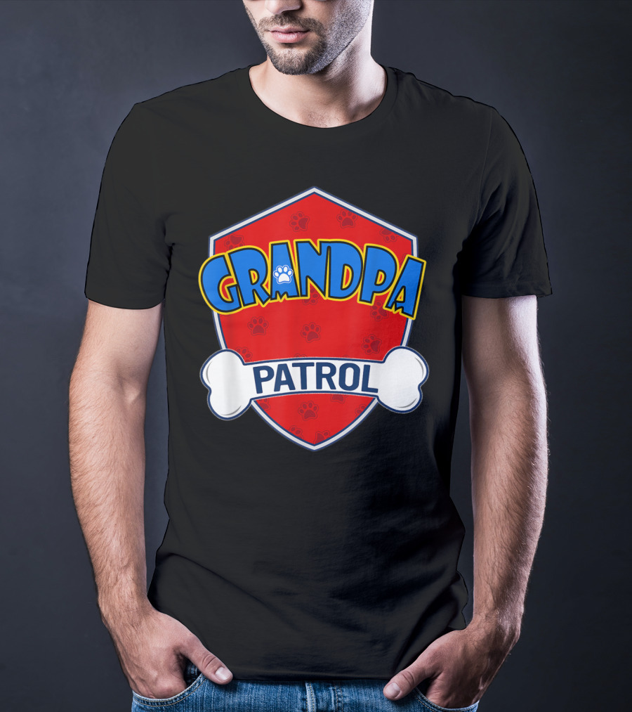 Grandpa Patrol Shield With Pawprint Bone T-Shirt