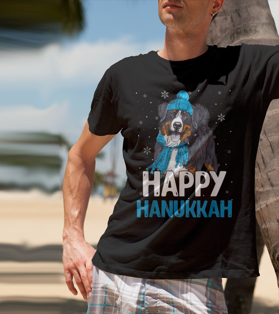 Happy Hanukkah Bernese Mountain Dog Winter Scarf And Hat T-Shirt