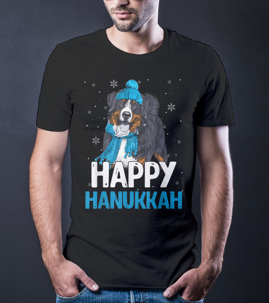Happy Hanukkah Bernese Mountain Dog Winter Scarf And Hat T-Shirt