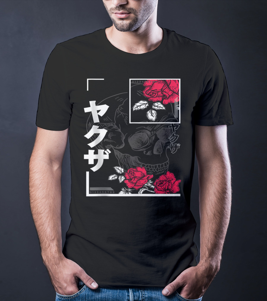 Urban Yakuza Skull And Red Roses T-Shirt