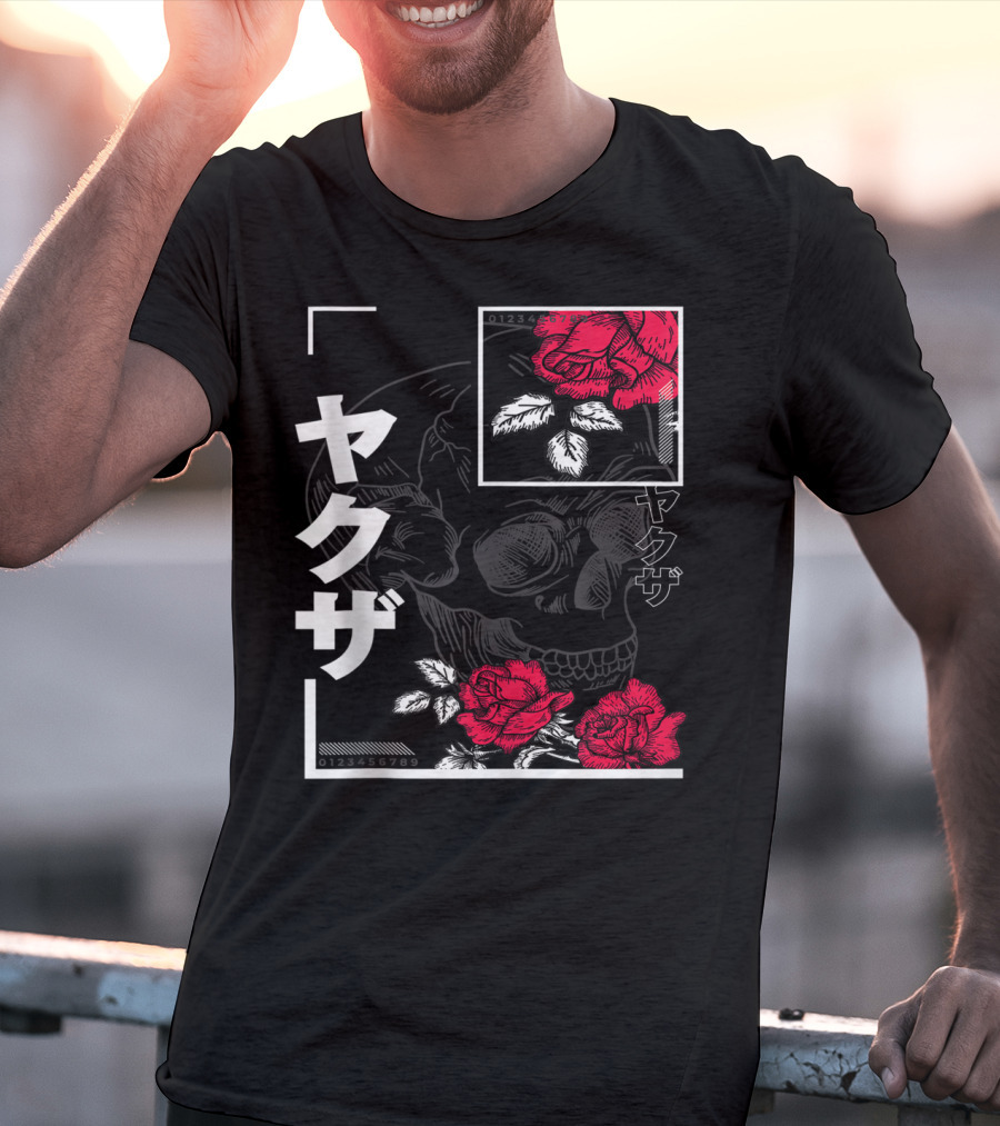 Urban Yakuza Skull And Red Roses T-Shirt
